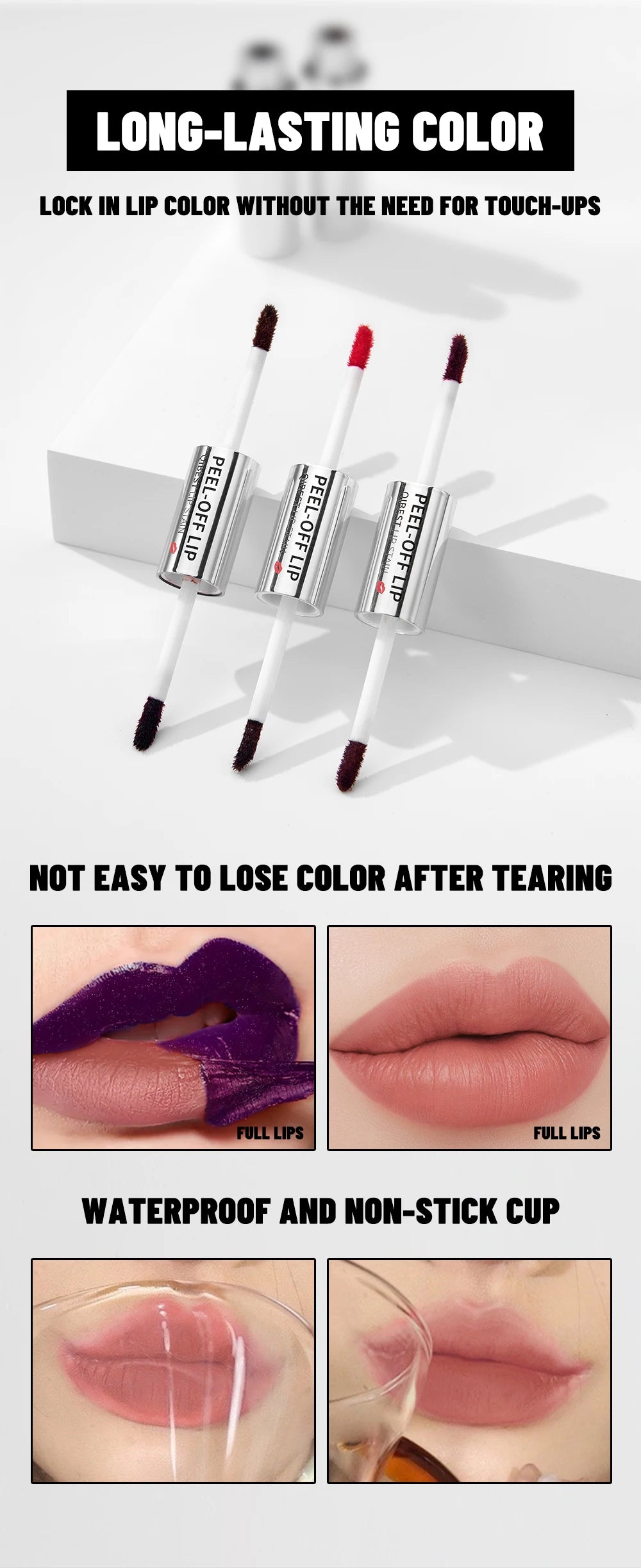 Double‑Ended Peel‑Off Lip Stain – Long‑Lasting, Waterproof & Transfer‑Proof