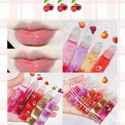 Roll‑On Fruit Essence Lip Oil – Hydrating, Glossy & Non‑Sticky (6 Colors)