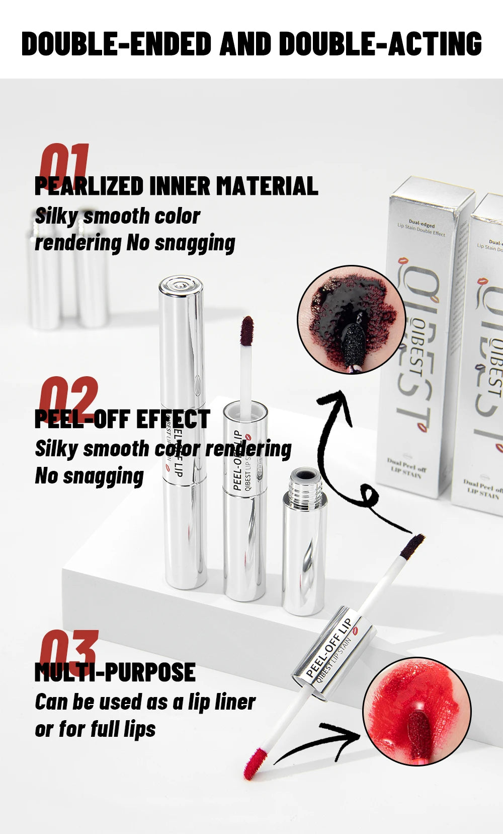 Double‑Ended Peel‑Off Lip Stain – Long‑Lasting, Waterproof & Transfer‑Proof