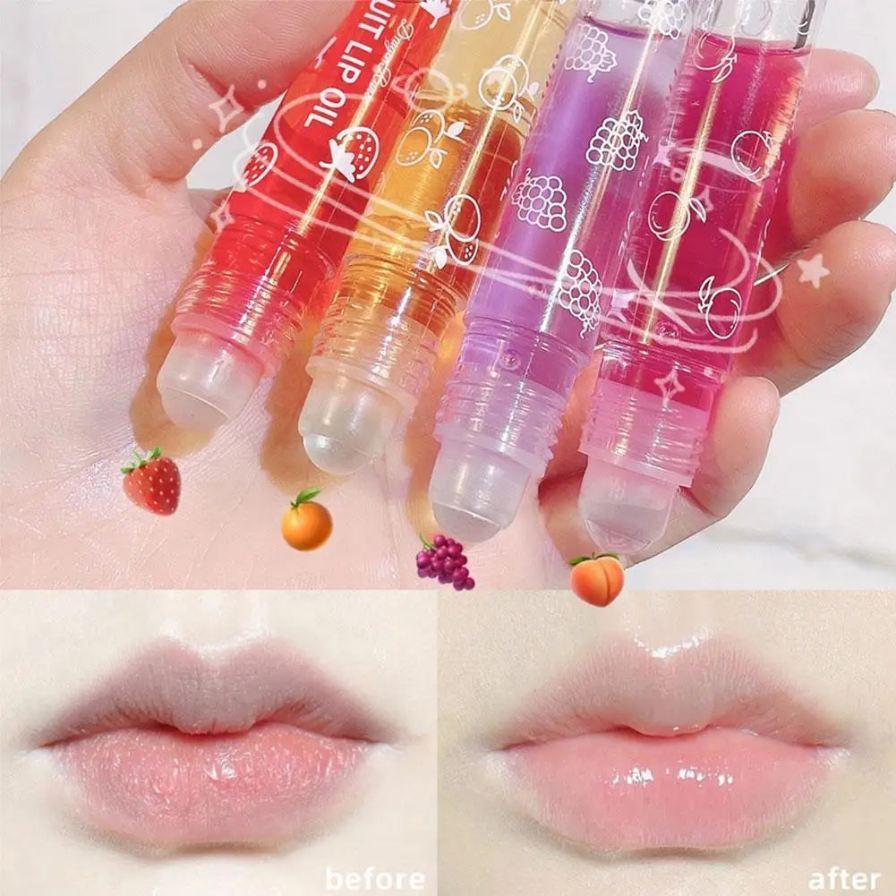 Roll‑On Fruit Essence Lip Oil – Hydrating, Glossy & Non‑Sticky (6 Colors)